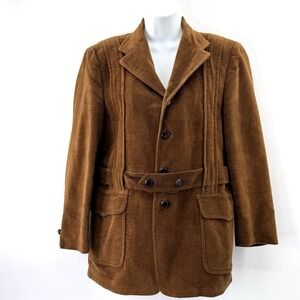 Vintage Kleinhans College Shop Corduroy Safari Jacket Brown Men 40 Norfolk Belt